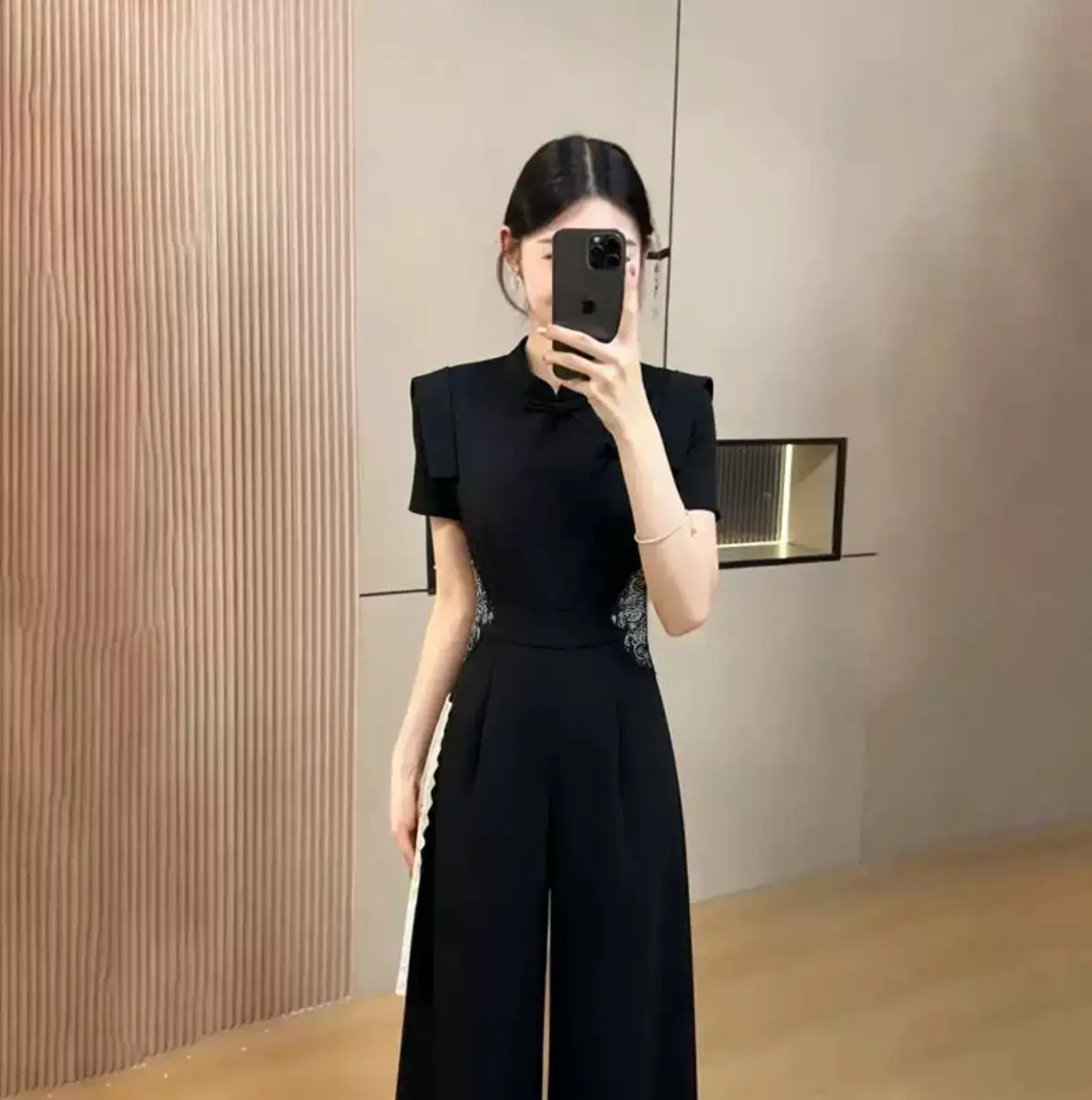 New 2026 Summer Women's High Waist One-Piece Pants Chinese Style National Trend Waist-Cinching Jumpsuit Versatile Wide Leg Pants