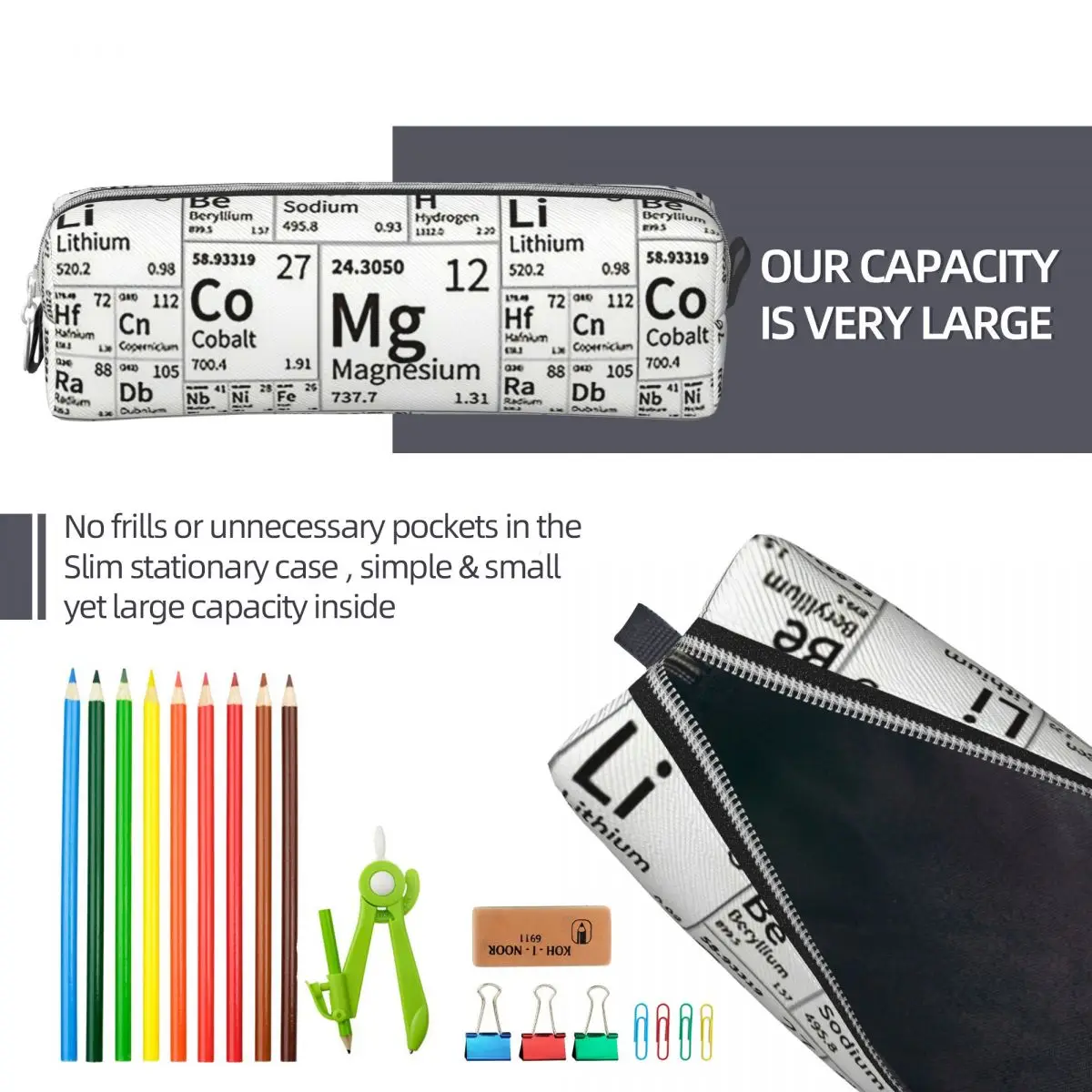 学生、大容量、学用品用の要素鉛筆ケース、科学、化学ペンホルダーバッグの周期表