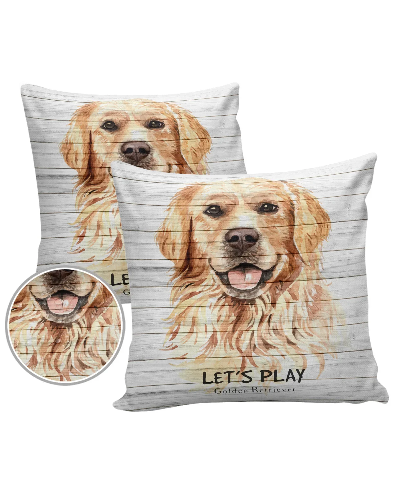 2/4PCS Outdoor Garden Chair Waterproof Cushion Cover Golden Retriever Dog Wood Plank Home Decor 40/45/50/60/66cm Pillow Case