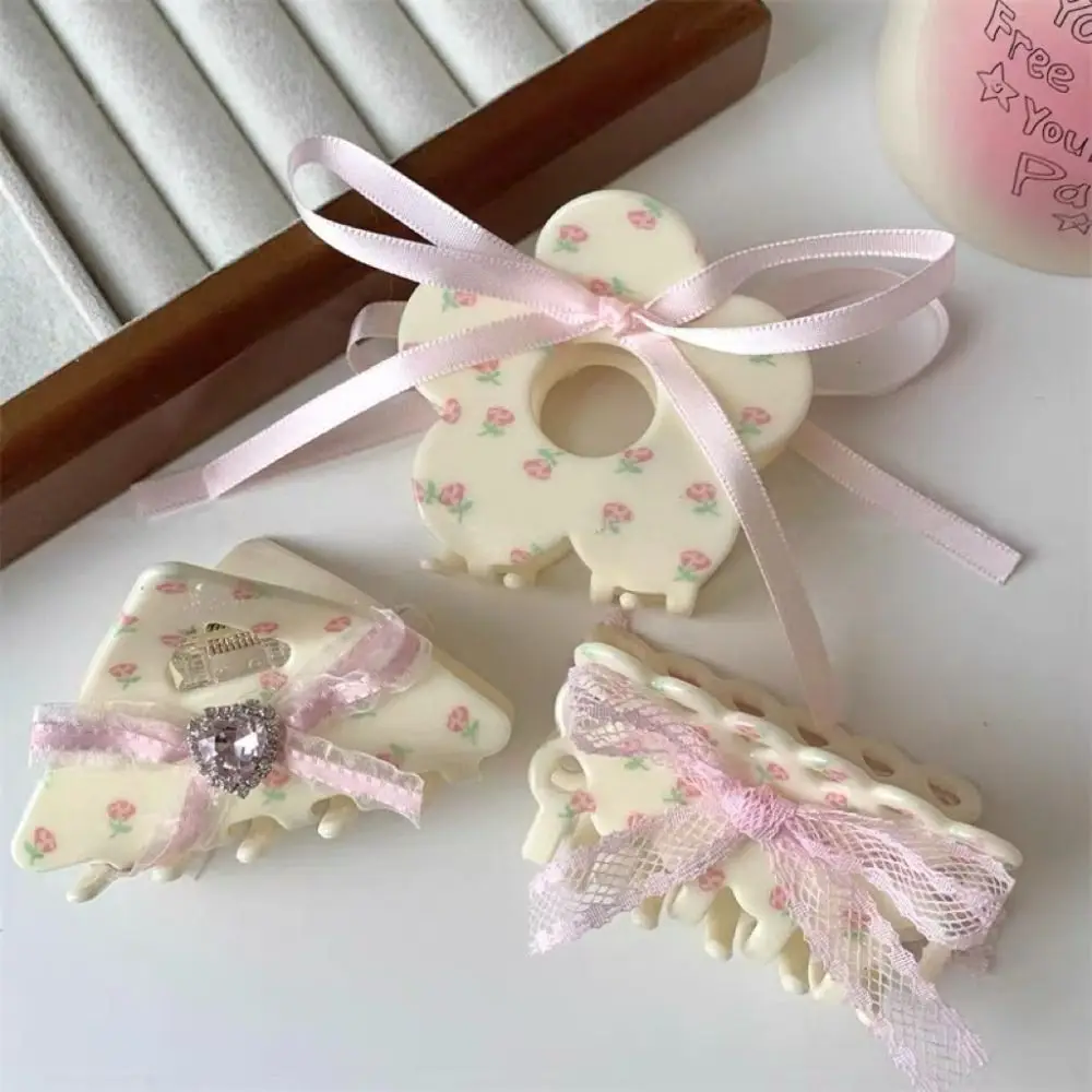 

Cute Bow Knot Bow Hair Claw Hair Clip Pink Heart Crystal Acetic Acid Shark Clip Hairpin Geometry Back Head Hair Grab Travel