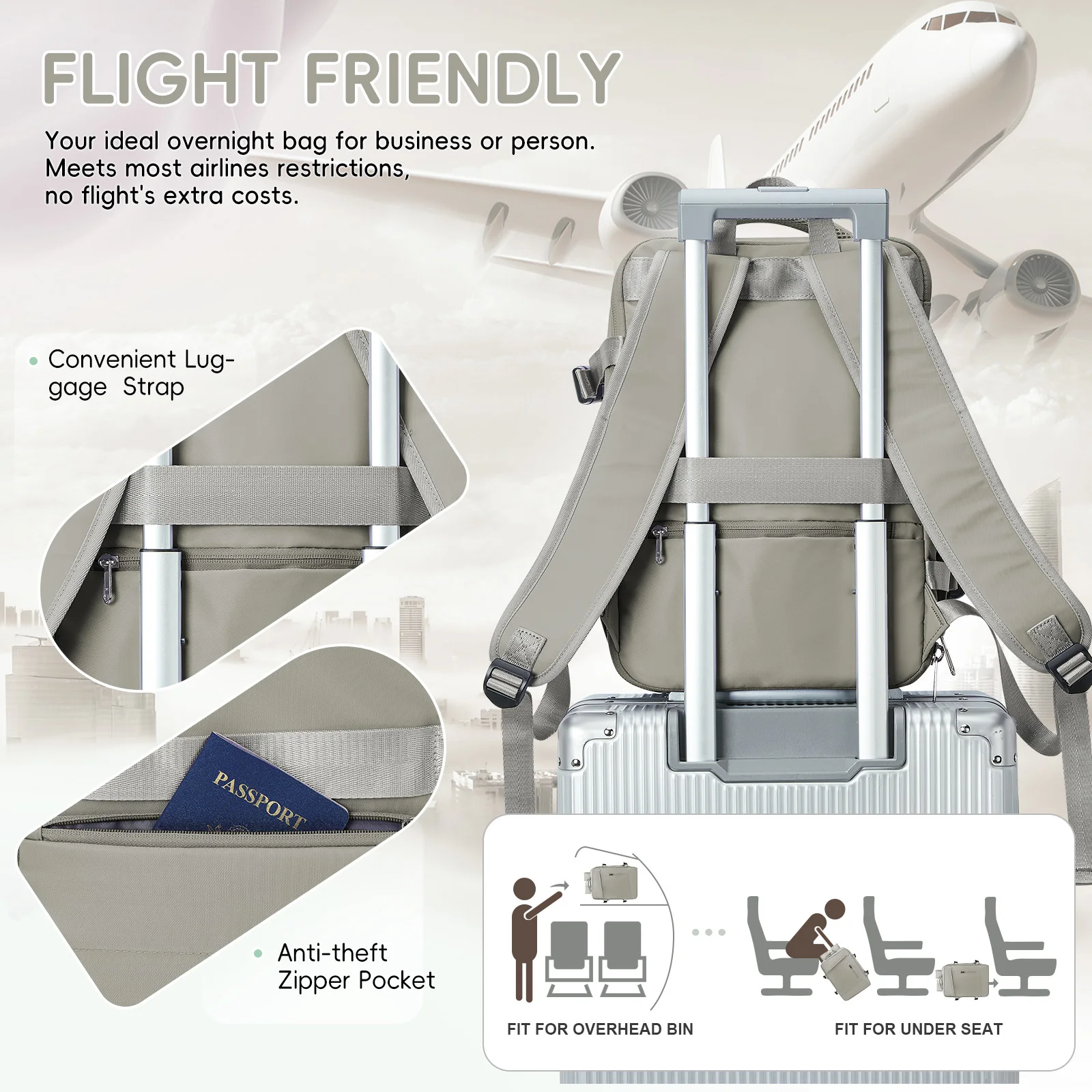 حقيبة ظهر Ryanair 40X20X25 Cabin حقيبة ظهر للأمتعة اليدوية، حقيبة ظهر للكمبيوتر المحمول، حقيبة ظهر للرحلات القصيرة للنساء والرجال، حقيبة ظهر تنفيذية #4