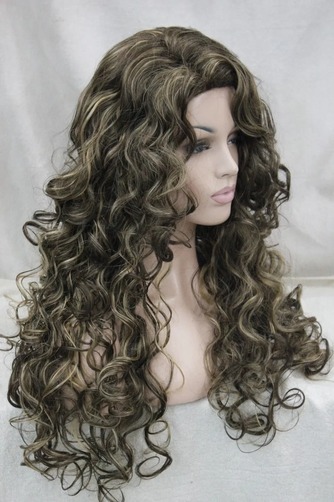 beautiful charming hot New Fashion sexy medium brown with ginger highlight long curly woman's full wig