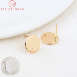 (2308)10PCS 10MM 15MM Hole 1MM 24K Gold Color Brass Round Stud Earrings High Quality Jewelry Making Findings Accessories