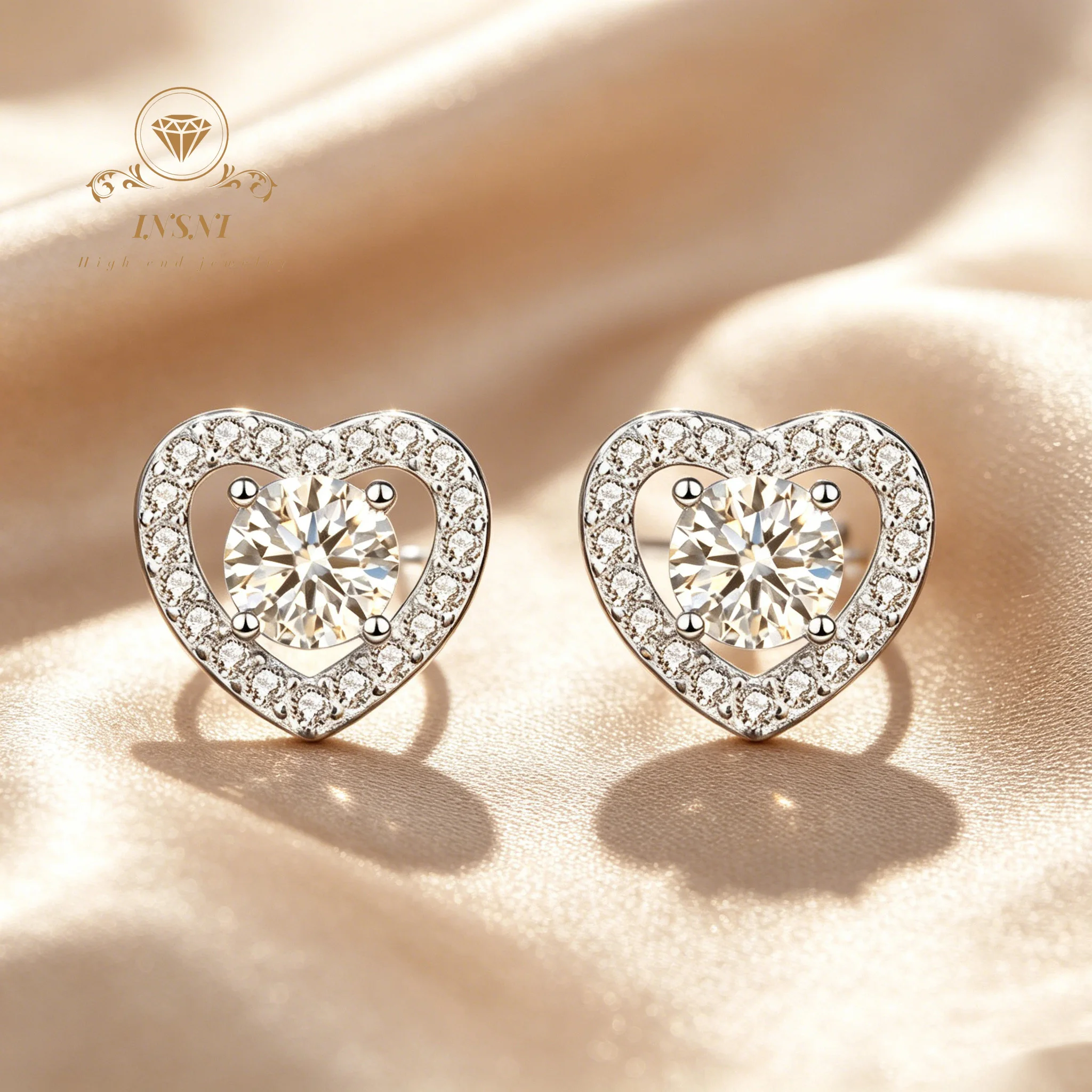 

S925 Sterling Silver Love Stud Earrings Women's Light Luxury Moissanite Four-claw Earrings Affordable Light Luxury Jewelry Gift