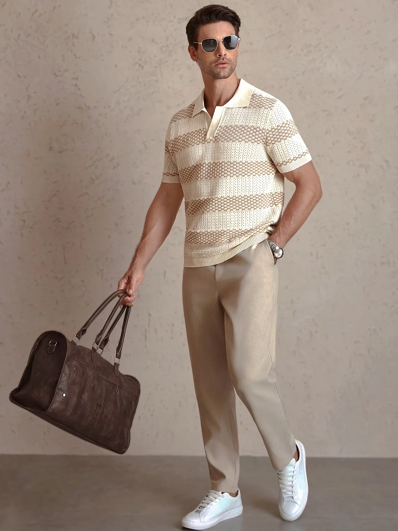 Tägliche Freizeit-Herren-Strickpolohemden 2026 Sommer Mode Gestreifte Kontrastfarben Strickpullover Herren Stilvolle Umlegekragen-Oberteile – Detail 5