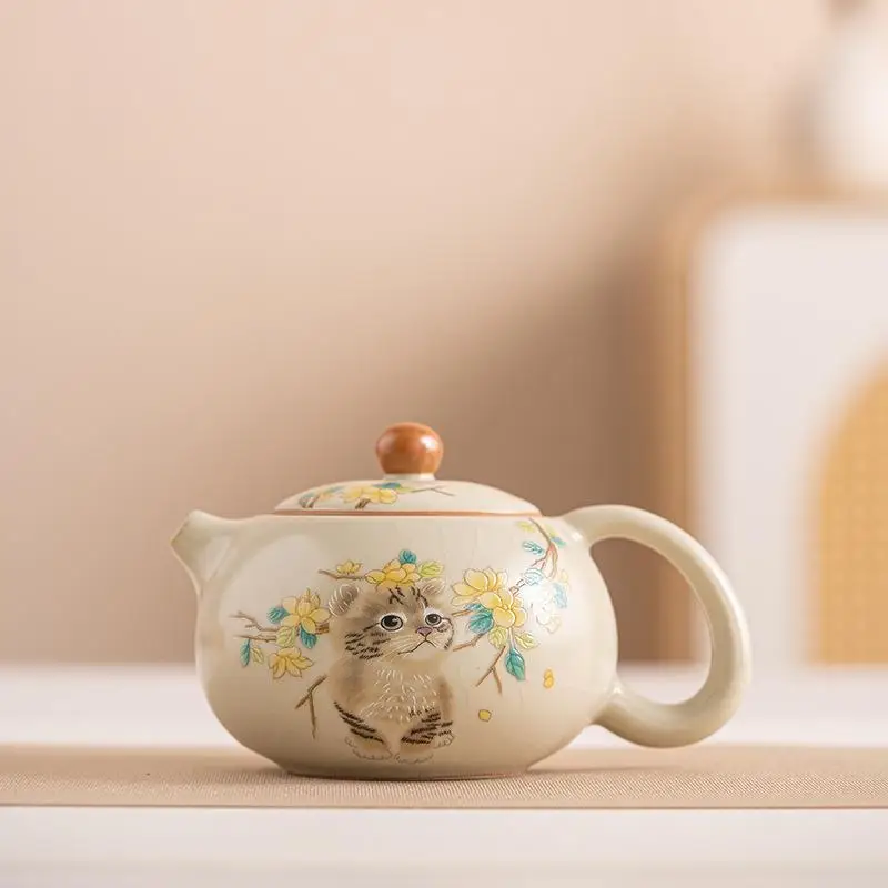

Ruyao Ceramic Tea Set with Figure Shi Shi Pot Tea Cups for Home Use Handmade Ceramics Tea Brewing Kit Fujian Origin