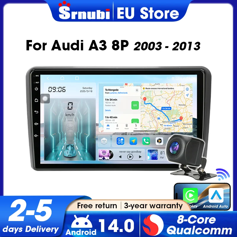 9 Zoll Autoradio GPS-Navigation Multimedia-Videoplayer Android Auto 5GHz WIFI RDS Stereo für Audi A3 8P 2003-2013 Kabelloses Carplay Plug-and-Play-Headunit