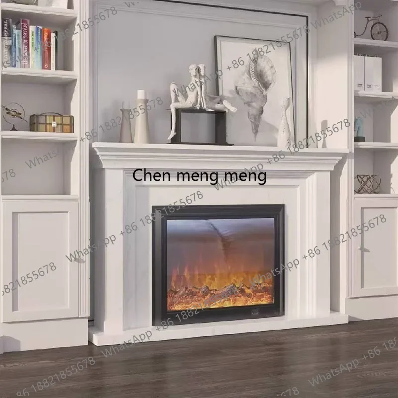 Light French Solid Wood TV Cabinet Fireplace American, Decorative Cabinet Marble, HouseholdDD