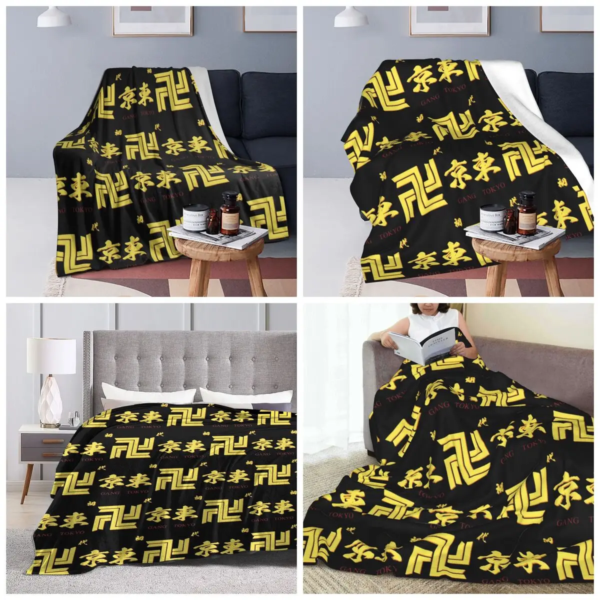 Anime Tokyo Swastika Character Blanket Soft Warm Flannel Throw Blanket Bedspread for Bed Travel Home Sofa