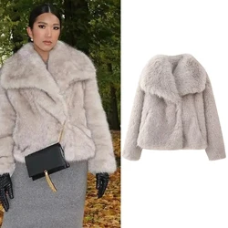 greatguy 2024 Autumn Winter Women Casual Faux Fur Jackets Fashion Streetwear Solid Oversized Turn Down Collar Elegant Thick Coat