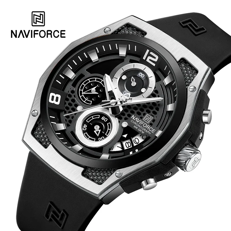 NAVIFORCE NF8051T Mens Quartz Watches Top Brand Luxury 30m Water Resistant Date Display Silicone Band Wristwatch