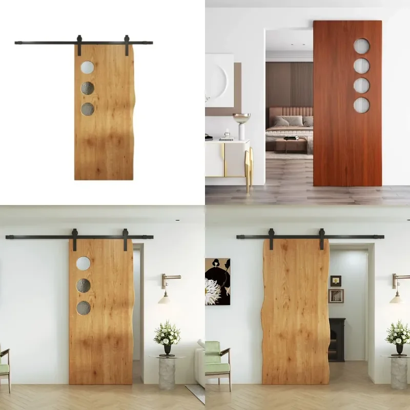 Retro Solid Wood Barn Door Sliding System Invisible Rail for Kitchen Bathroom Hardware Kit