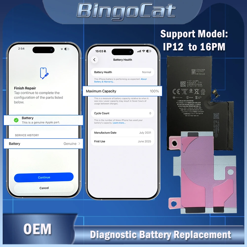 Hochleistungsfähige Original-Diagnosebatterie für iPhone 12 13 Mini 14 15 Pro Max ohne Pop-Up-Meldung, 100% Gesundheitszustand, Lithium-Ionen-Handy-Akku