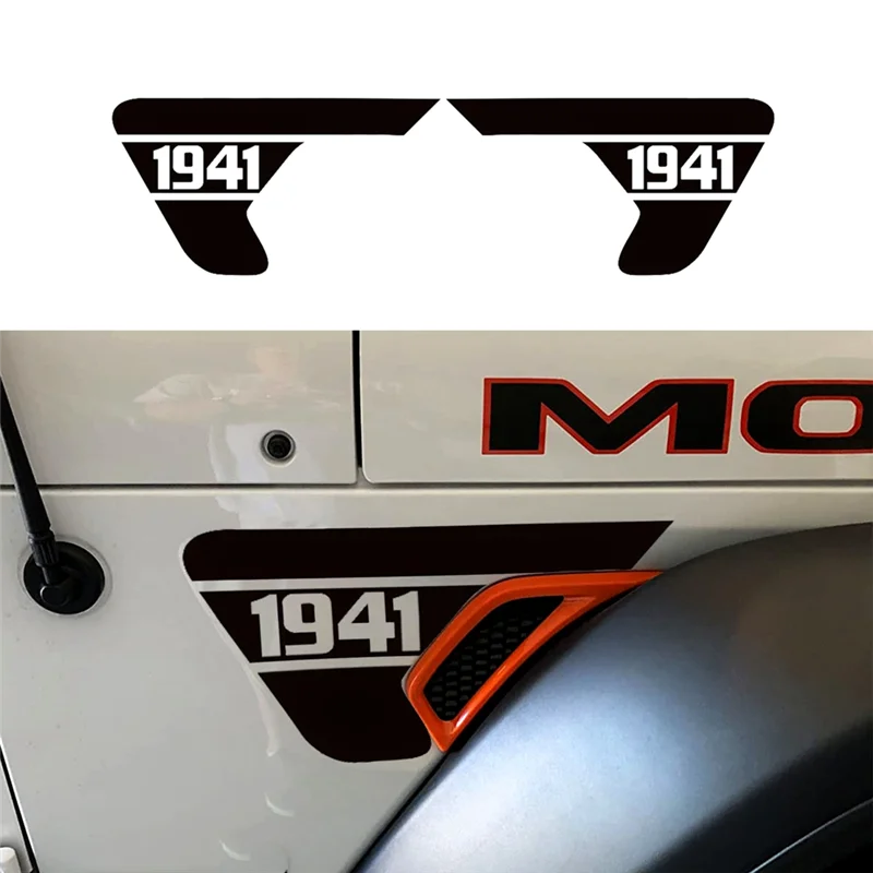 Side Fender Vent 1941 Decals, Precut Black PVC Sticker For Jeep Wrangler JL / Gladiator JT 2018-2024 Parts Accessories