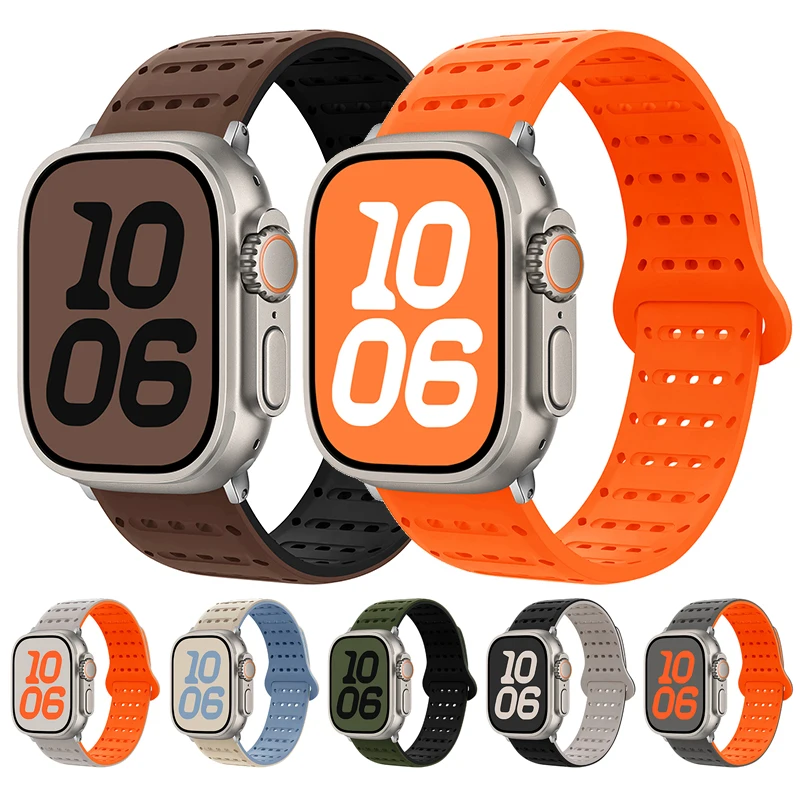 Magnetic Strap for Apple Watch Ultra 2 49mm Sport Silicone Loop Band for Iwatch Series 11 10 9 8 7 6 5 Se 46mm 45mm 44mm Correa