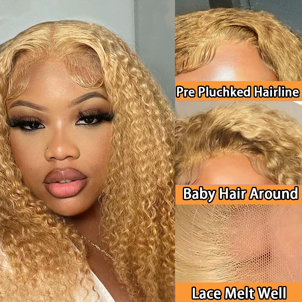 Honey Blonde Bob Curly Lace Front Wig Human Hair 13x4 HD Lace Human Hair Wig for Women Colored Wig with Baby Hair Pre Plucked