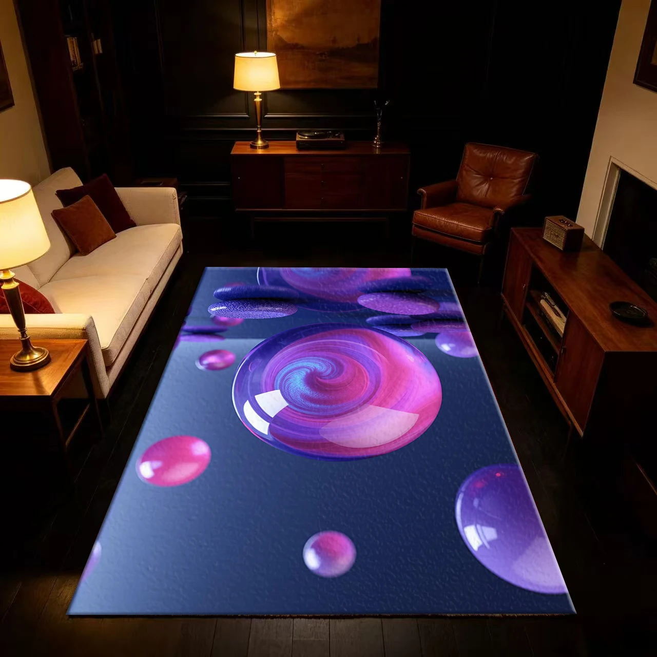 3D Glossy Purple Pink Swirl Crystal Ball Bubble Carpet Floor Anti-Slip Mat