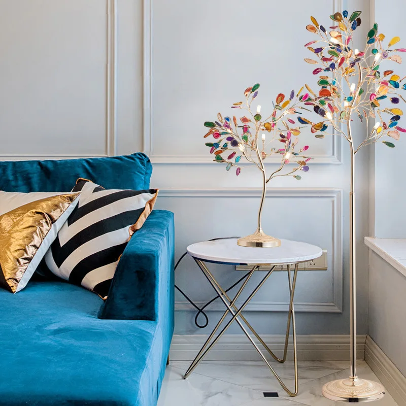 Nordic Luxury Colorful Agate Floor Lamp Living Room Creative Agate Tree Shaped Standing Lamp Vertical Table Lamp Sofa Lamp