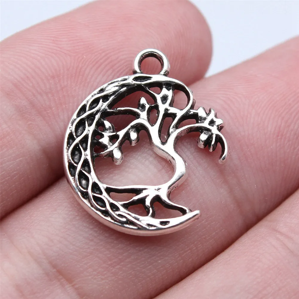 10pcs/lot 18x22mm Half Moon Tree Charms For Jewelry Making Antique Silver Color 0.71x0.87inch