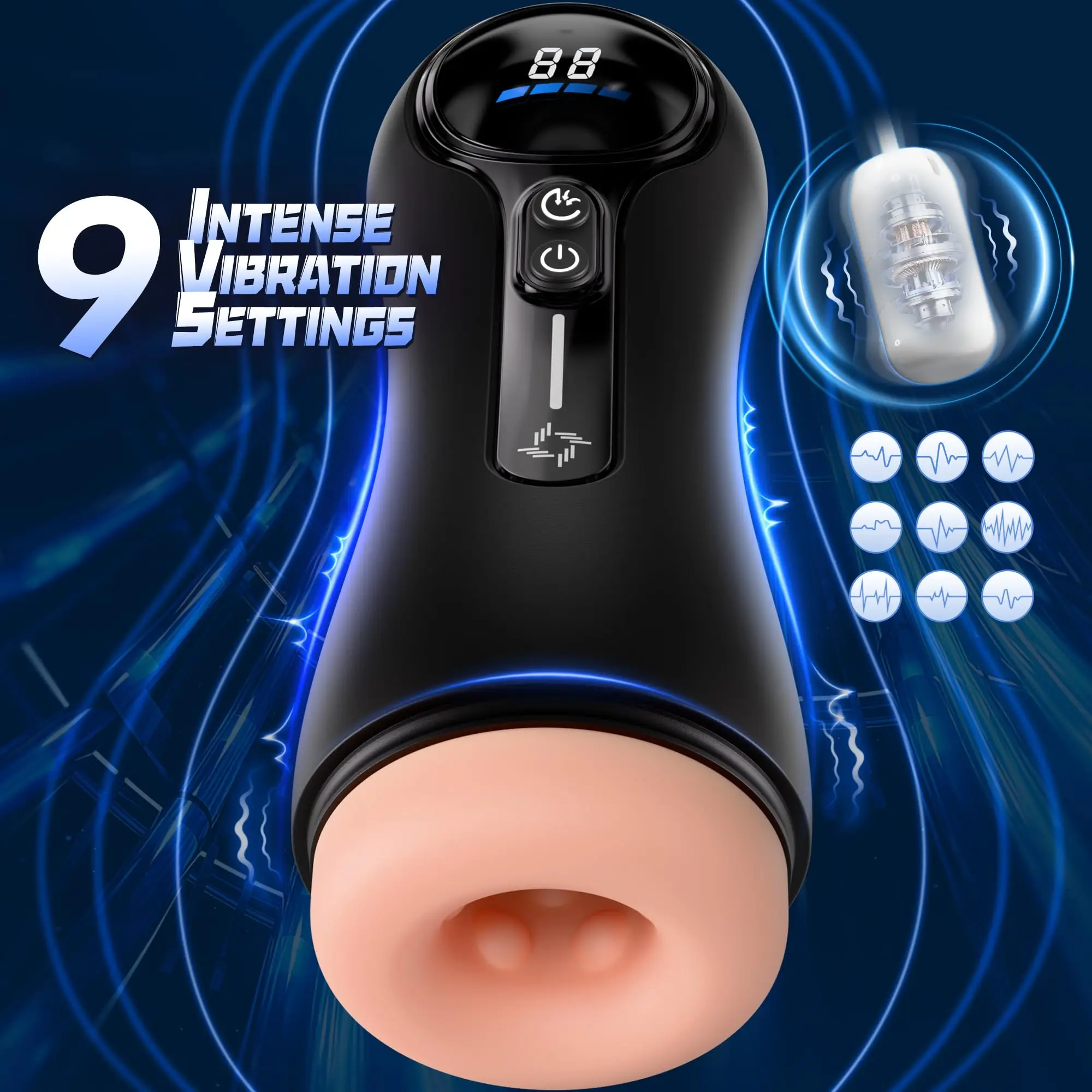 Male Masturbator Penis Pump Adult Sex Toys for 18 Men with 4 Sucking 9 Vibration Modes LED Display Pocket Pussy Realistic Vagina - Image 2