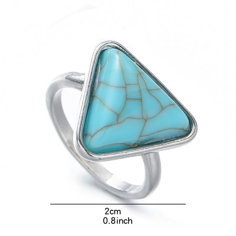 Vintage Ethnic Simple Triangle Geometric Faux Turquoise Ring Women Bohemian Personalized Party Jewelry Accessories