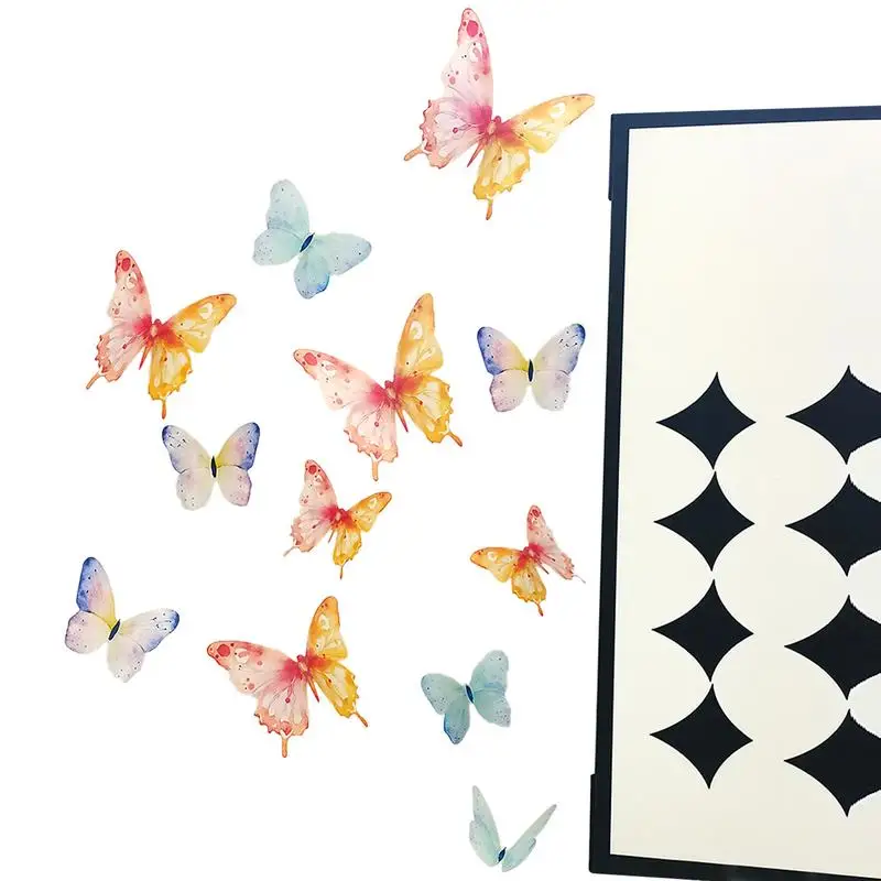 Wall Clings Removable Butterflies 3D Colorful Butterflies Wall Art Set 12pcs Beautiful Shadow Effect Background Stickers