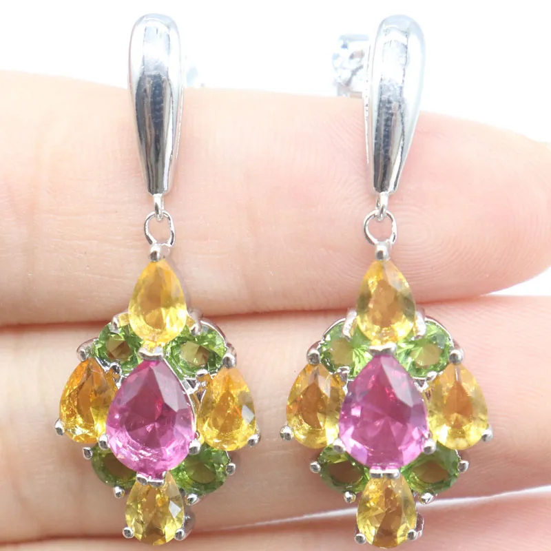 

Buy 4 Get 1 Free 36x14mm Rich Blue Aquamarine Multi Color Citrine Green Amethyst CZ Gift For Girls Daily Wear Silver Earrings