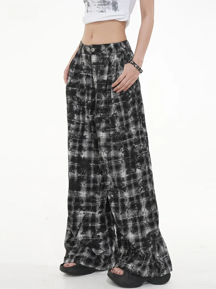 

Летние свободные широкие брюки Vee2 для женщин, тонкие, в клетку, длинные, в стиле Cool Cruel Sister Street, повседневные, с высокой талией