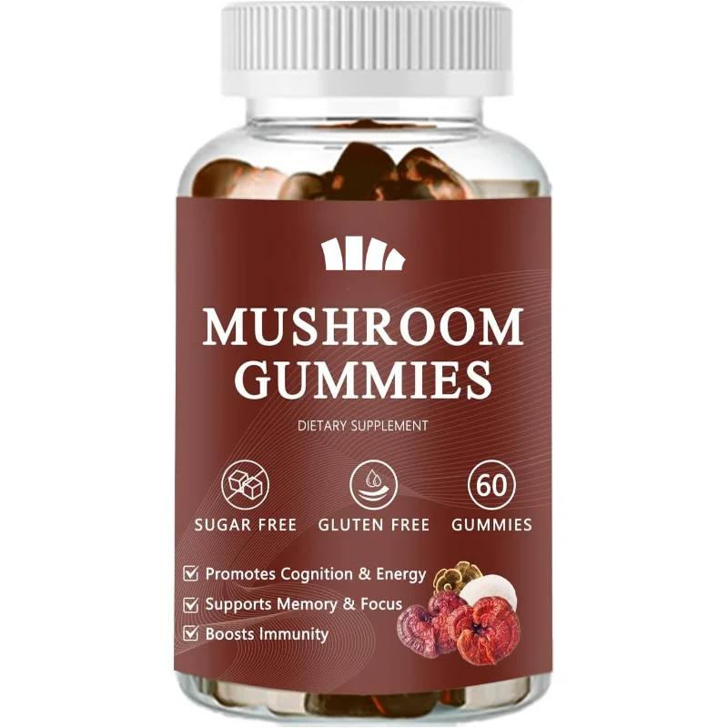 

Daily Mushroom Supplement Gummies - Pure Vegetarian with 60 Gummies Including Chajia, Lion Mane, Lingzhi, and Cordyceps