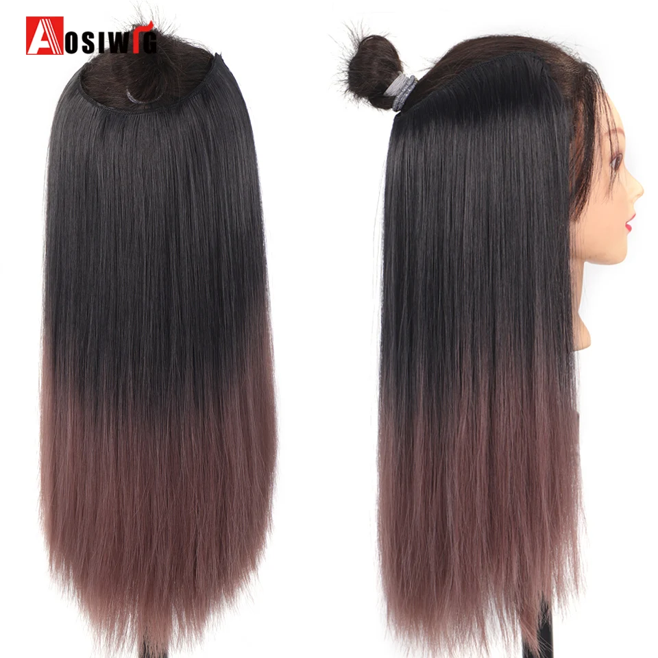 Sintético longo ondulado extensões de cabelo encaracolado, penteados Chip-In, 5 clipes, resistente ao calor, Ombre para penteados, preto ajustado roxo