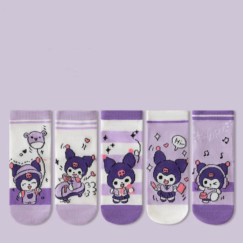 5Pairs Spring Summer Hello Kitty Kids Baby Short Socks Sanrio Kuromi My Melody Socks Comfortable Breathable Children Socks