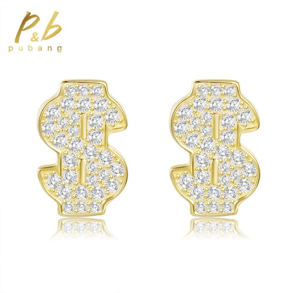 

PuBang Fine Jewelry 925 Sterling Silver VVS1 GRA Moissanite Diamond Hip Hop Rock Gold Stud Earrings for Women Men Gift Wholesale