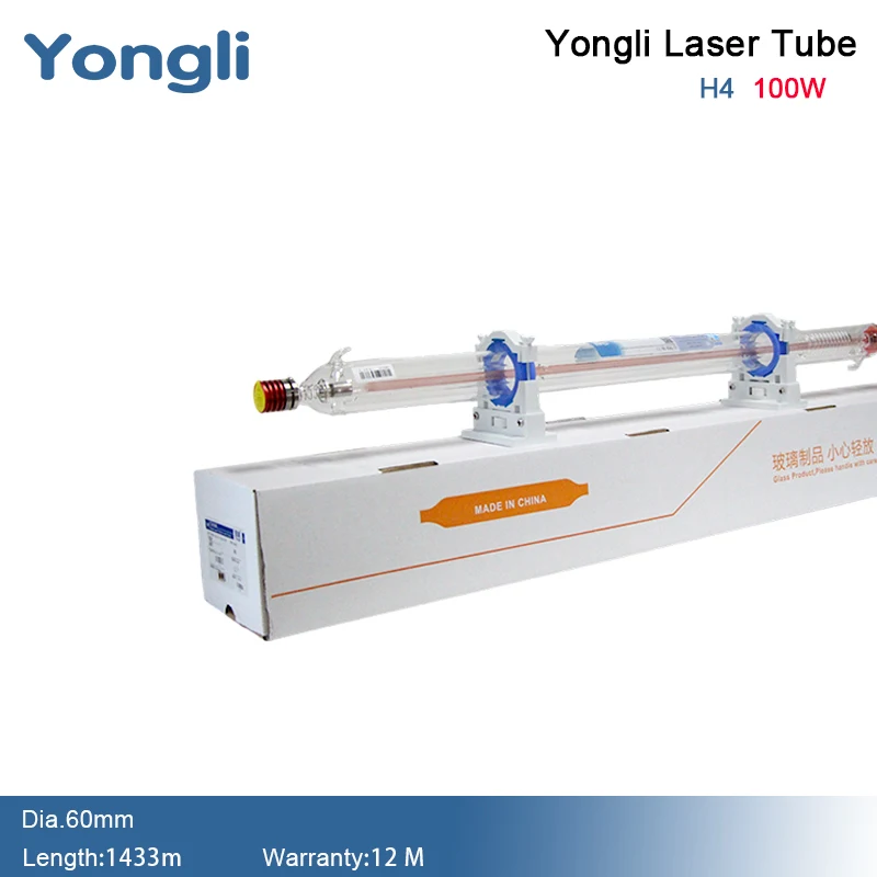 Yongli Factory H4 Dia.60mm CO2 Laser Tube 100W Glass Laser Lamp Laser Equipment Parts for CO2 Laser Cutting and Engraving