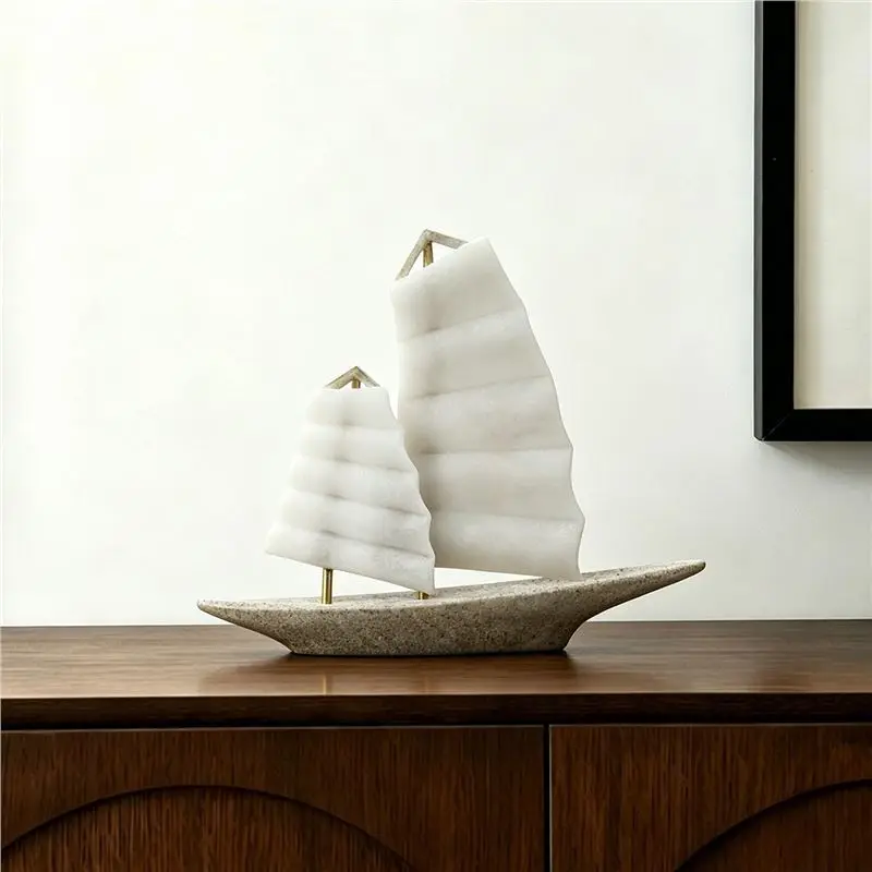 Light luxury sandstone sailing ornament smooth sailing, modern simple living room TV cabinet entrance office soft decoration