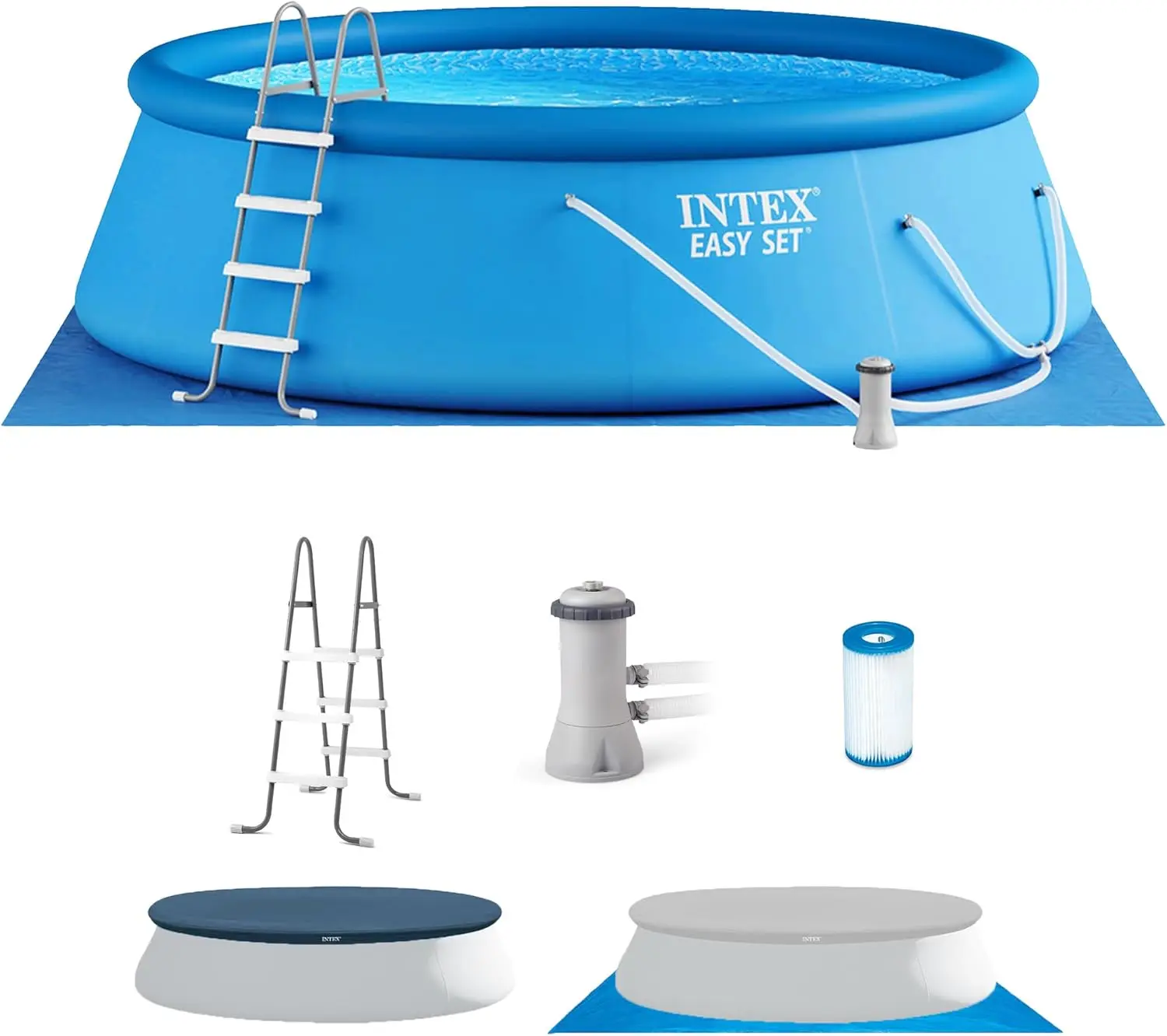 

28167EH Easy Set Inflatable Swimming Pool Set: 15ft x 48in \u2013 Includes 1000 GPH Cartridge Filter Pump \u2013 Removable Ladde
