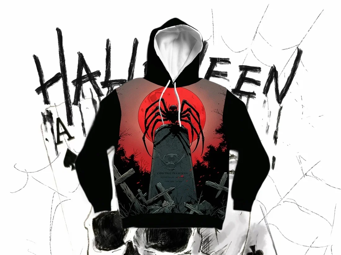 

25/26 новейшая осенне-зимняя толстовка с 3D принтом на Хэллоуин, большой размер для взрослых, женский топ одного размера, оригинальный дизайн