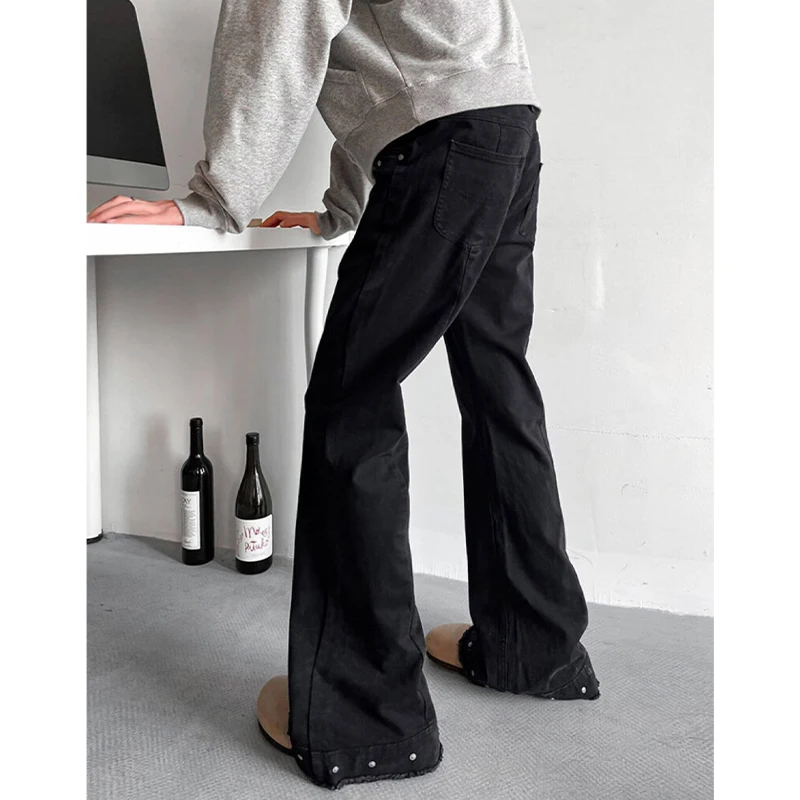 

Bla Slimming Bell Bot with Rivets And Frayed American Sle Wide Leg Jeans for Women's Casual Hip Hop Trousers