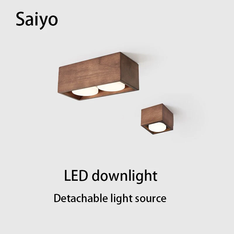 Led Downlight Surface Mounted Walnut Wood Color Ceiling Lamp GX53 Replaceable Bulb Spotlight Medieval Style Light 110V 220V