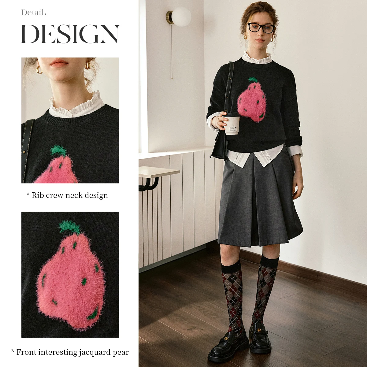 OLrain Jacquard Sweater for Woman 2025 Autumn New O-neck Loose Knitted Pullover Fashion Commute Long Sleeve Knitwear O57QM001015