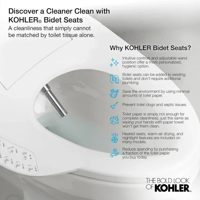 No Slam Elongated Bidet with Side Control Panel: Quiet Close Toilet Seat features LED lighting and a quiet-close lid that