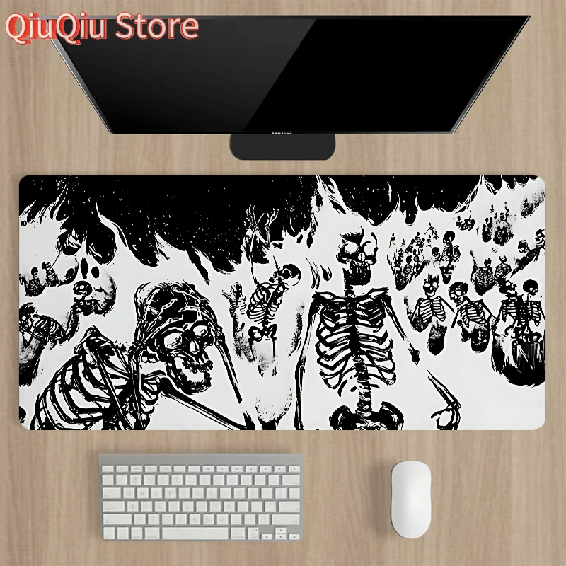 Large Gaming Mouse Pad Black White Horror Skeleton Rubber Desk Mat Non-Slip Extended Computer Keyboard Office Home Accessories