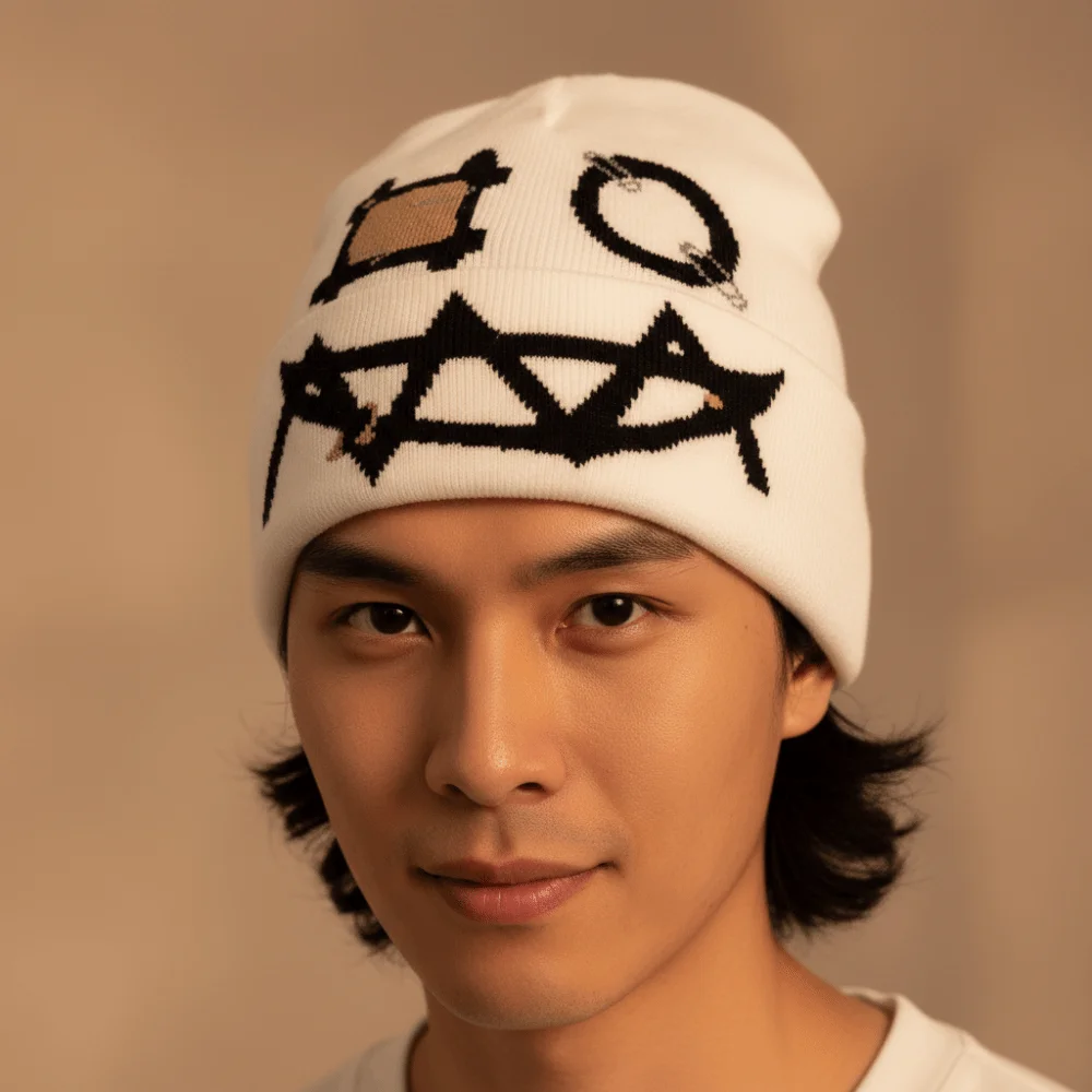 Printed Pattern Printed Pin Beanie High Elasticity Winter Warmth Demon Face Hat Flat Design Acrylic Yarn Hip Hop Knit Cap