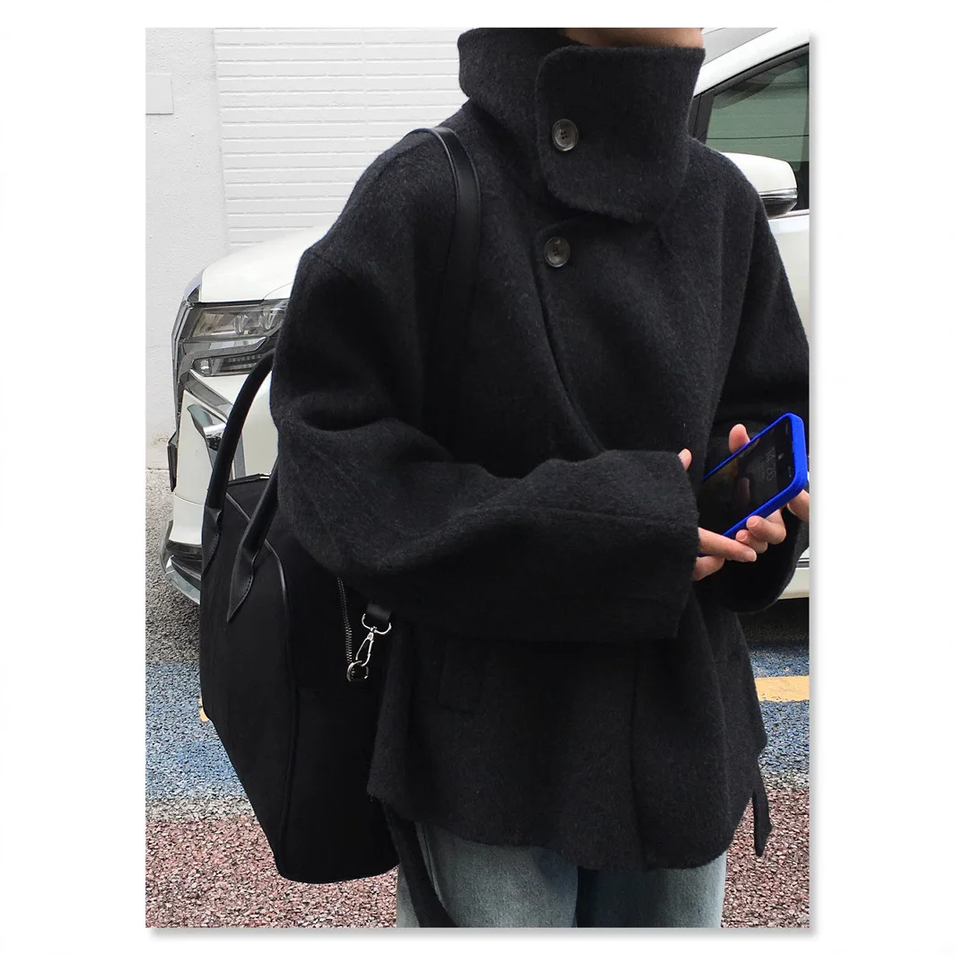 UMI MAO Double-Sided Hand-Sewn Woolen Jacket Korean Style High-End Simple Elegant Wool Coat For Women Female Overcoat