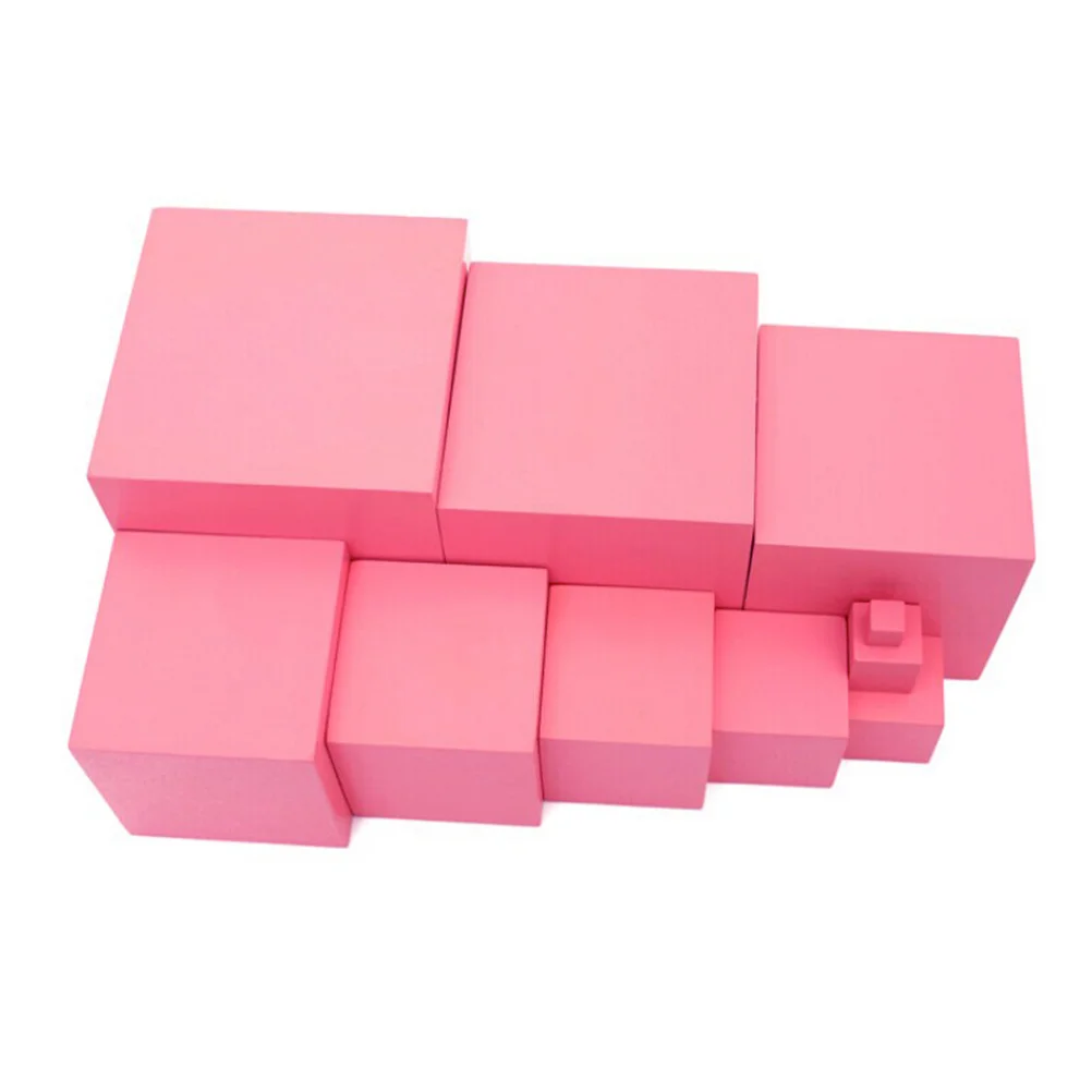 

10pcs 1 Set Pink Wooden Cubes Montessori Preschool Educational Toddler Sensorial Learning Tool Size Discrimination Fine Motor