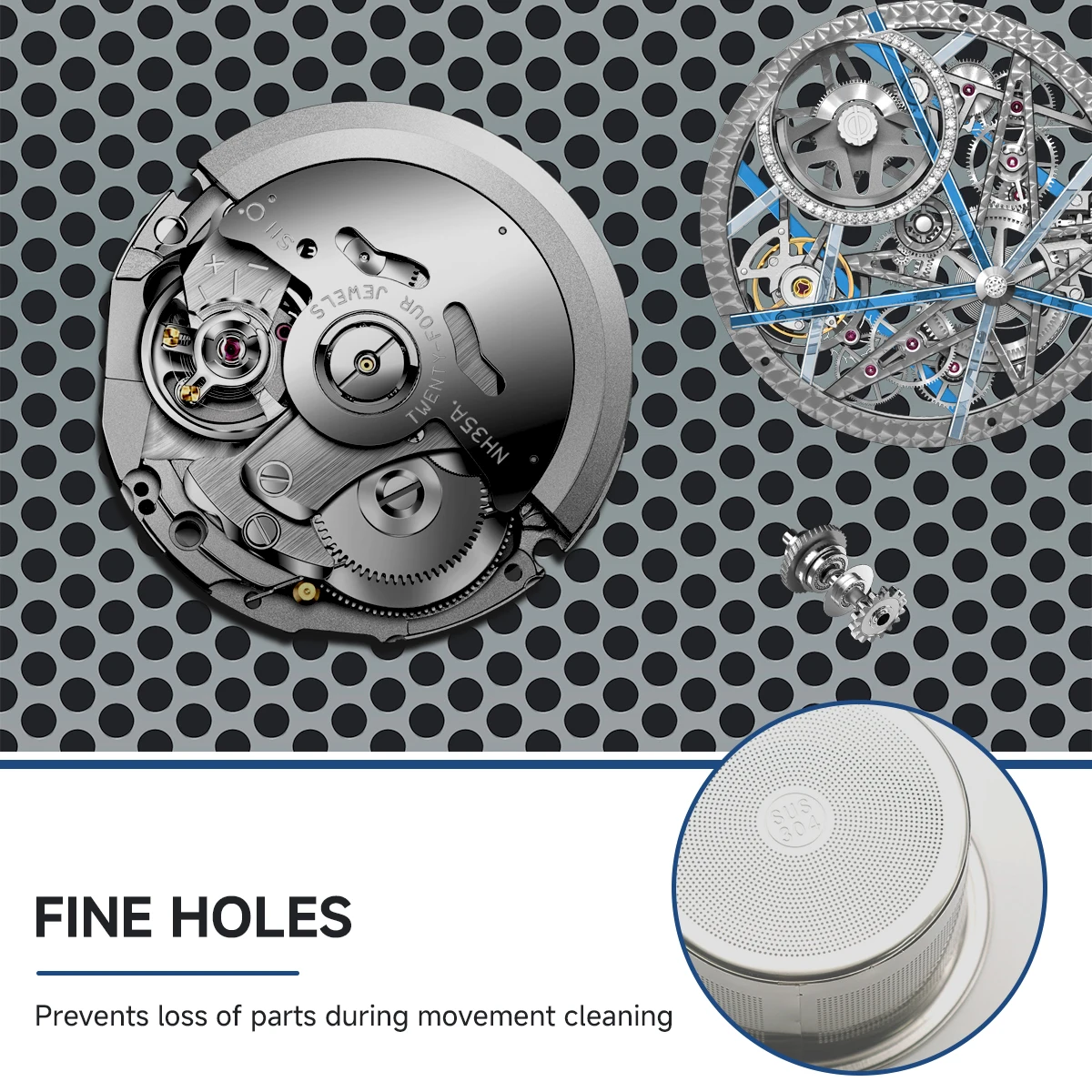 Cesta de malla para reparación de relojes, cestas limpiadoras de piezas de reloj de fácil uso, limpieza eficiente portátil resistente de acero inoxidable para joyería