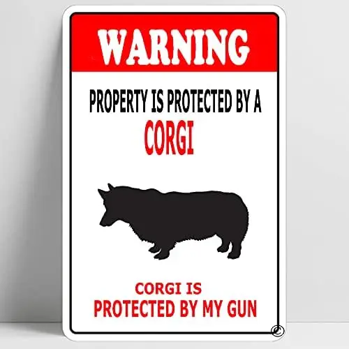 Warning Beware of Corgi Funny Metal Sign Decoration TIN SIGN