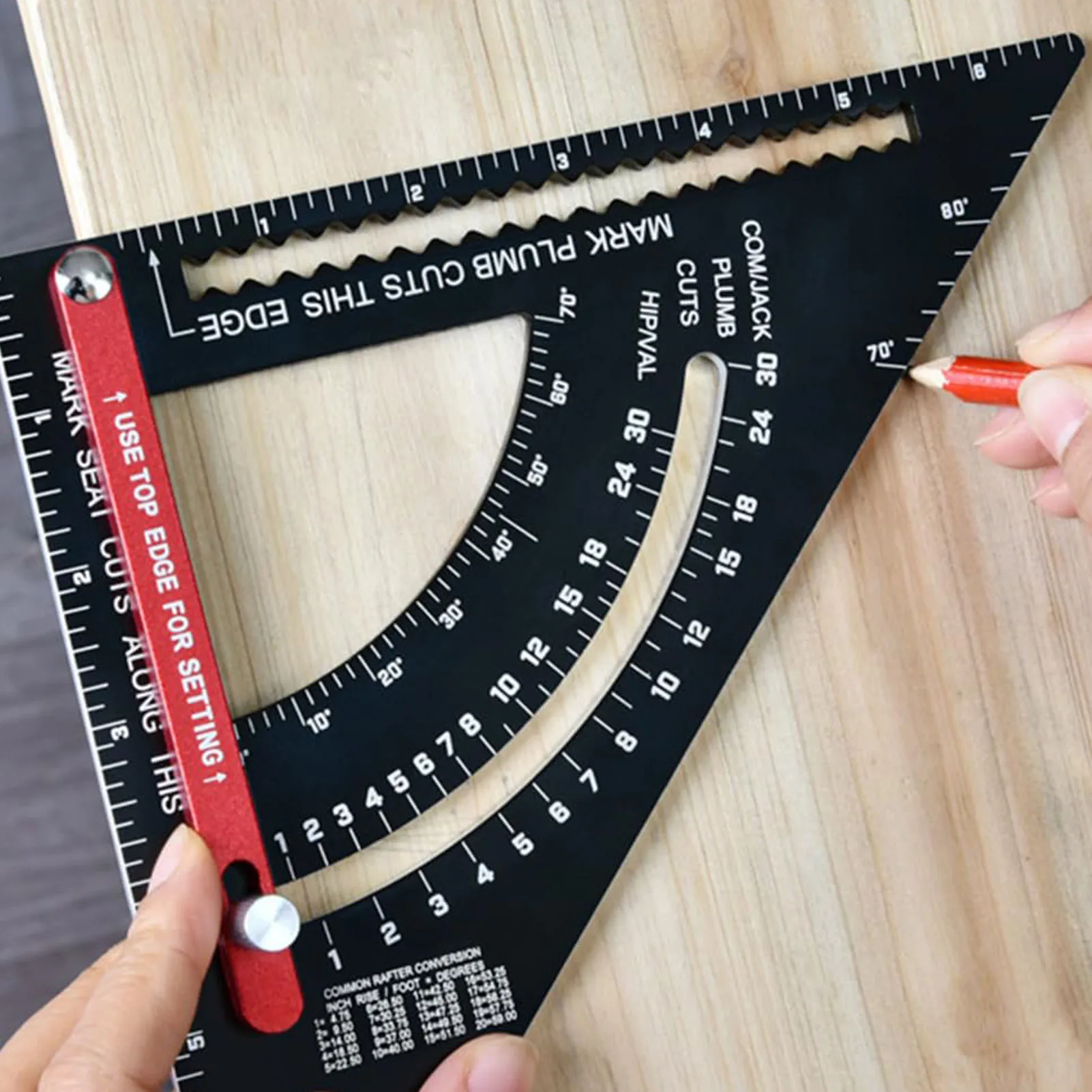 7 Inch Carpenter  80° Angle Adjustable Combination Triangle Ruler Rafter  with 2 Pencils Triangle Ruler
