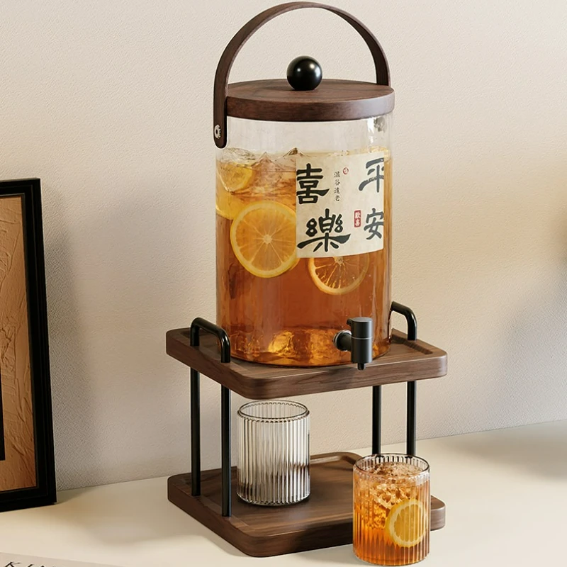 Glass Water Pitcher with Faucet Large Capacity Heat Resistant Jug for Cold Water Fruit Tea Juice Beverage Vintage Style Set