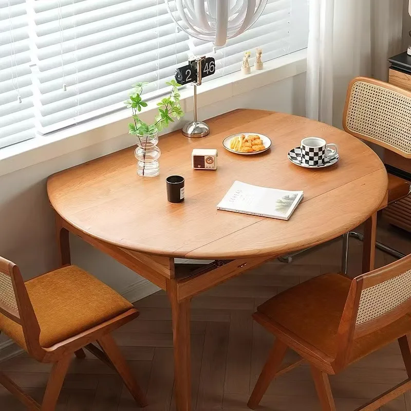 Nordic cherry wood solid wood stretch dining table, foldable round table