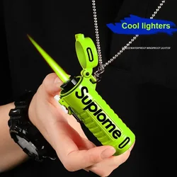 New Outdoor Windproof Pendant Inflatable Lighter Fashion Letter Jet Flame Strong Firepower Portable Lighter Men's Gift